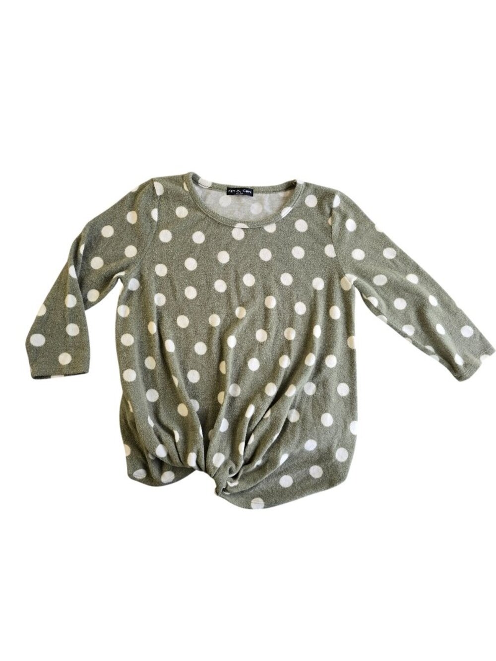 Kim & Cami Womens Polka Dot Long Sleeve Sweater Olive White Medium Soft